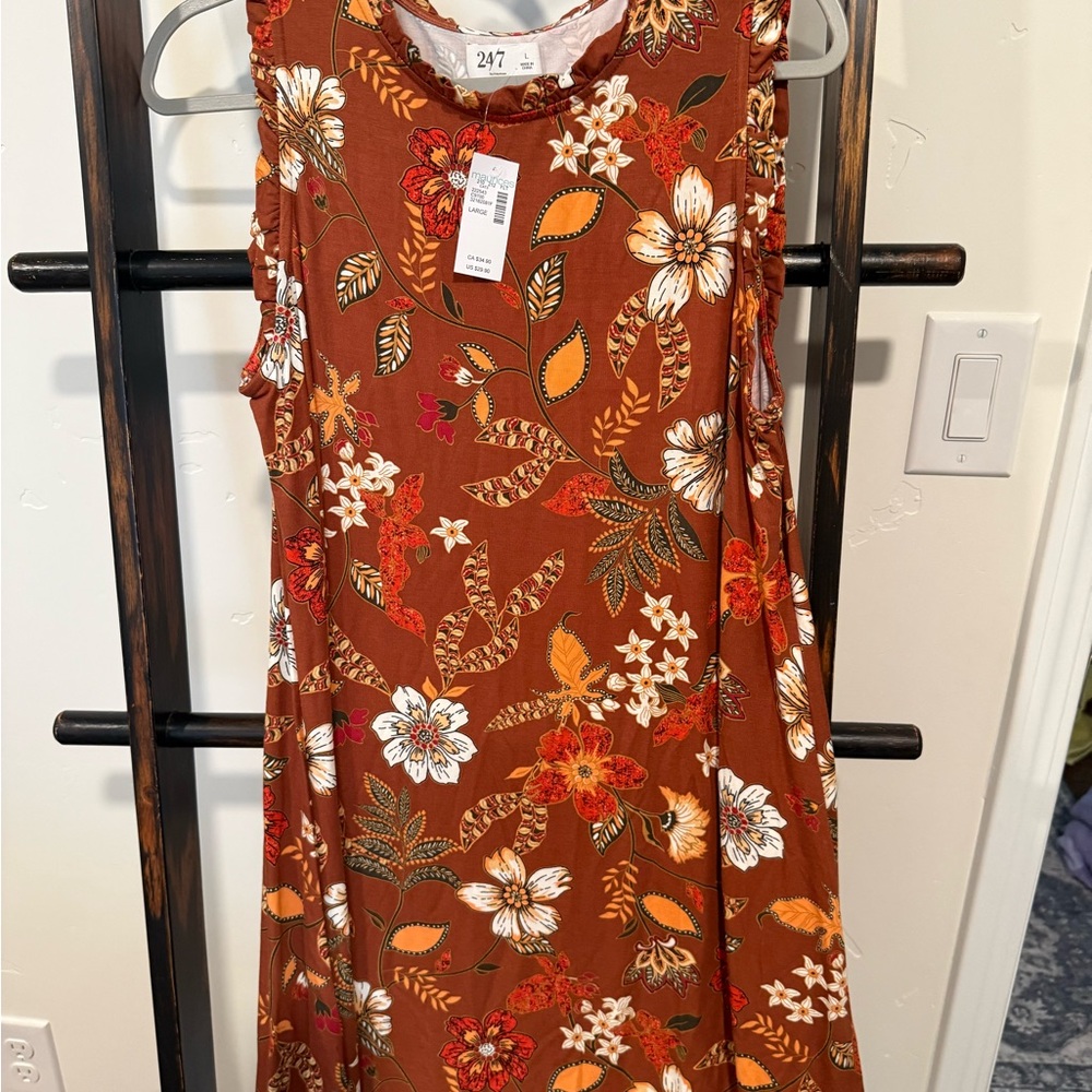 Maurices Long Sleeve Floral Dress - Brown and White